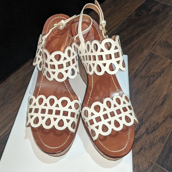 Tory Burch Nori White Leather Wedge Sandal 8.5 - Picture 2 of 13